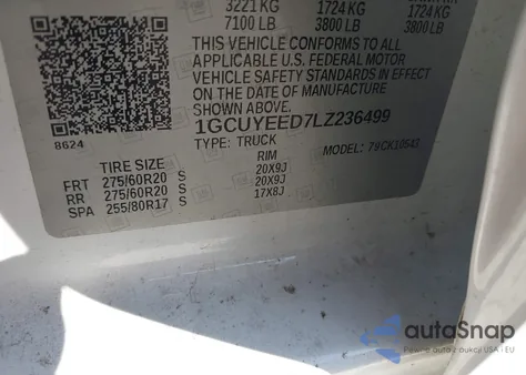 2020 Chevrolet Silverado 1500 4Wd Short Bed Rst z USA, uszkodzony, nr VIN 1GCUYEED7LZ236499